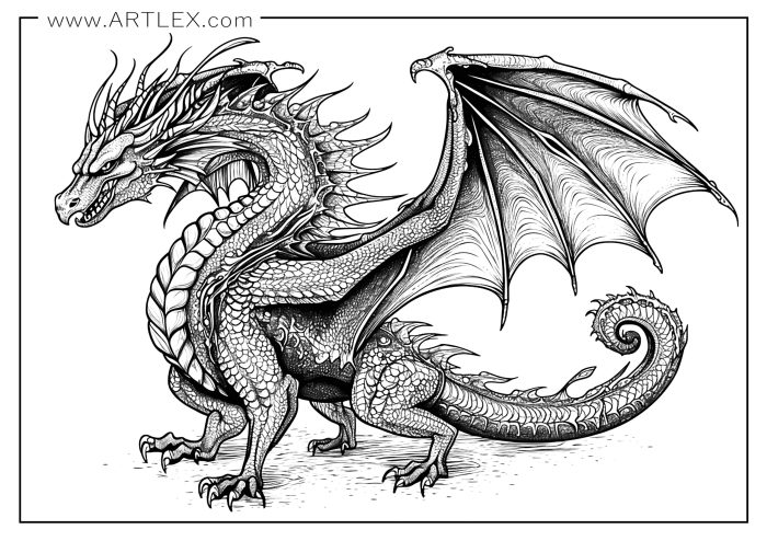 Mythical Dragon Coloring Book Grayscale Coloring Book - Dragon Coloring Pages For Adults - Great for Relaxation and Stress Relief