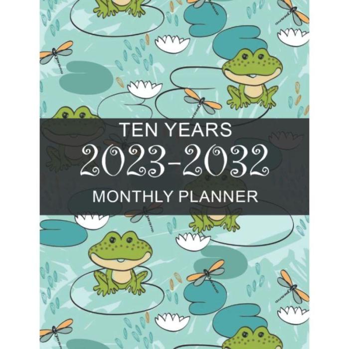 2023-2032 Ten Year Monthly Planner Art Parrot Cover 10 Year Monthly Planner Calendar Goals To Do List Organizer 120 Months with holidays From January 2023 to December 2032.