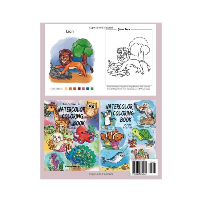 Watercolor Coloring Book Kids (Vol.1 Sea Animals) 12 ADORABLE Coloring Pages + 12 Inspiring REFERENCE Pages for Kids to Learn the Watercolor Basics. With Fun Facts & a Quick-start Guide!