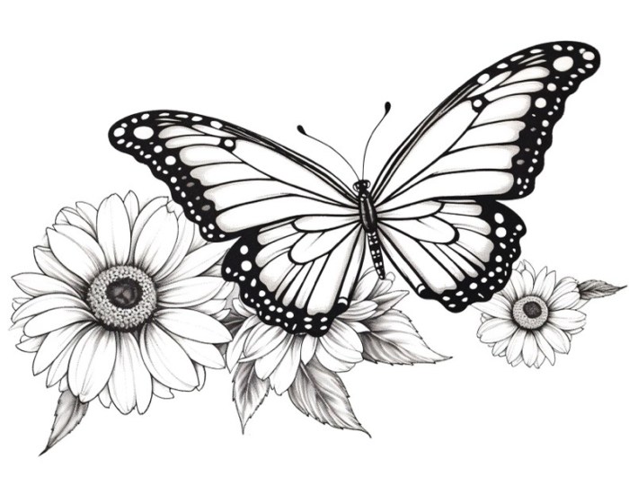 Coloring butterfly pages flower printable