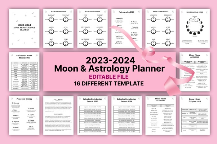 2023 Moon Astrology Planner Weekly Plan with Monthly Grid Calendar from Jan - Dec 2023