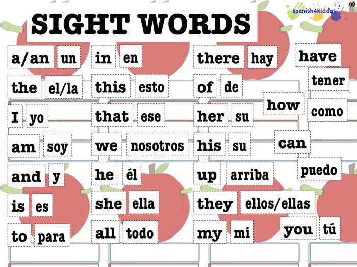 Spanish words sight spanish4kiddos track matching learning fill tracking simple