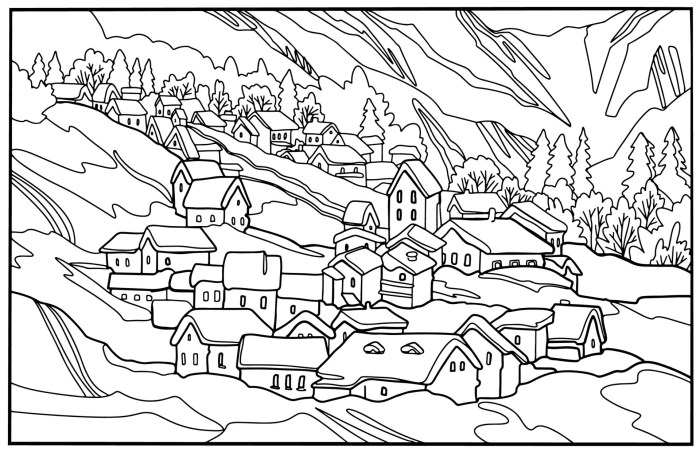 Village christmas coloring pages printable color getcolorings hard print gingerbread