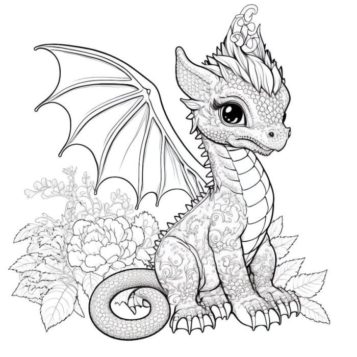 Mythical Dragon Coloring Book Grayscale Coloring Book - Dragon Coloring Pages For Adults - Great for Relaxation and Stress Relief