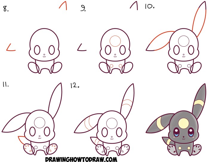 Drawing pokemon step kawaii cute chibi umbreon draw easy tutorial kids learn simple beginners steps tutorials