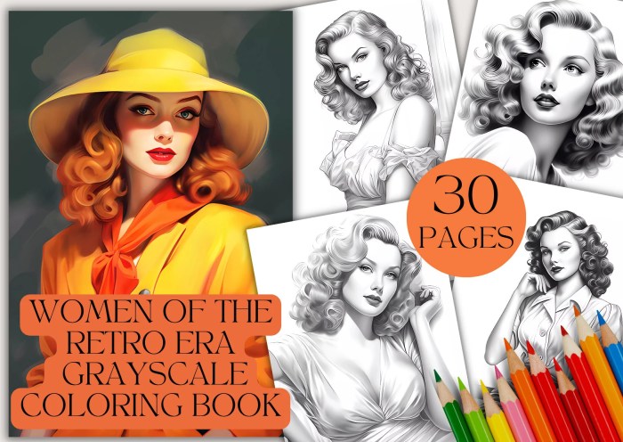 Vintage Women Coloring Book Grayscale Illustrations for Adults Relieve Stress Relaxation