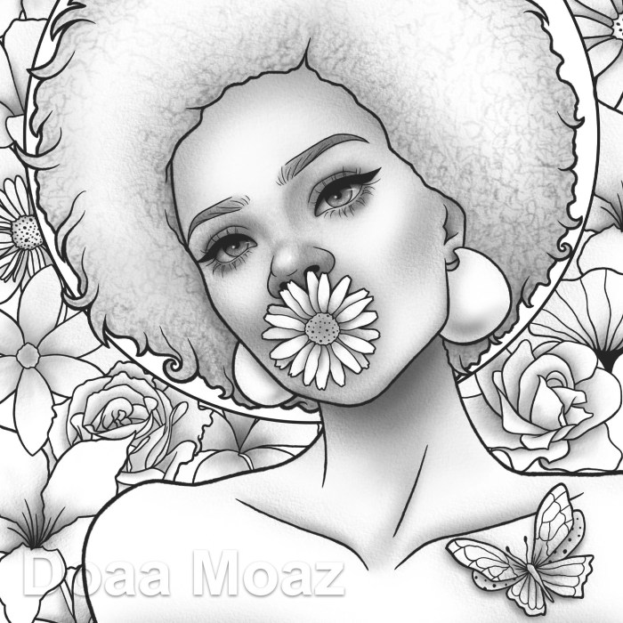 Black Beauties Fantasy Coloring Book for Black Women 50 Portraits of Black and Brown Ladies in Nature with Flowers and Various Hairstyles Celebrating ... and Girls. Excellent Gift for Relaxation!