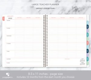 2022-2023 Teacher Planner Large Weekly and Monthly Lesson Planner and Calendar  Lesson Plan Grade and Record Books for Teachers July 2022-June 2023 Academic Year (Pretty Pink & Gold Stripes Design)