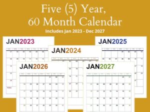 5 Year Monthly Planner 2023-2027  Large  Cute Cats Playing with Balls Hardcover Calendar Book (US Federal Holidays Moon Phases Vision Board) Five Years  60 Months January 2023 – December 2027