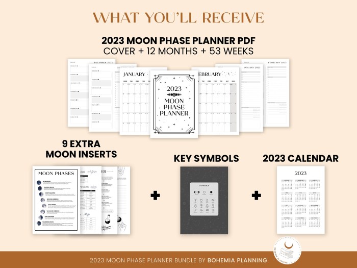 2023 Moon Astrology Planner Weekly Plan with Monthly Grid Calendar from Jan - Dec 2023